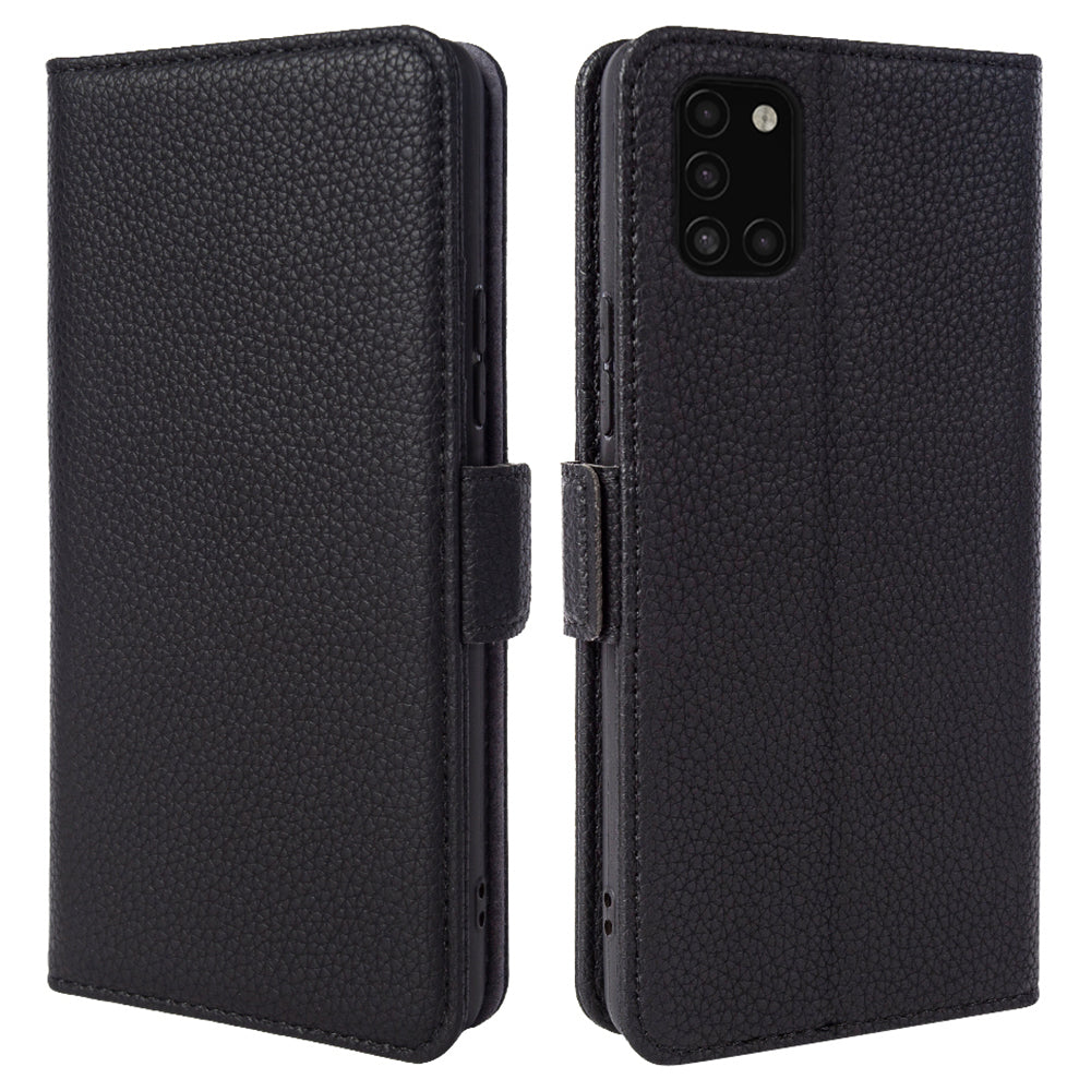 For Samsung Galaxy A31 Wallet Stand Cover Litchi Texture Genuine Cow Leather TPU Phone Case For Samsung Galaxy A31 Wallet Stand Cover Litchi Texture Genuine Cow Leather TPU Phone Case